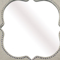 Wooden Quatrefoil Pattern Wall Mirror with Nailhead Trim, Silver and Gray - BM211045