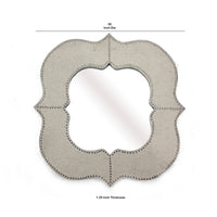 Wooden Quatrefoil Pattern Wall Mirror with Nailhead Trim, Silver and Gray - BM211045