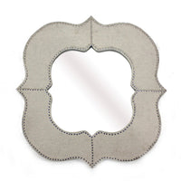 Wooden Quatrefoil Pattern Wall Mirror with Nailhead Trim, Silver and Gray - BM211045
