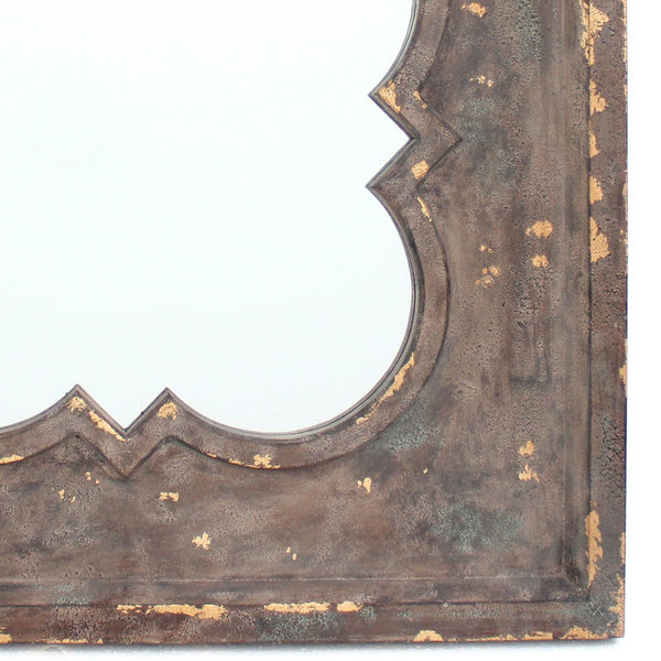 Quatrefoil Pattern Wood Mirror with Distressed Finish, Silver and Brown - BM211046