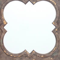 Quatrefoil Pattern Wood Mirror with Distressed Finish, Silver and Brown - BM211046