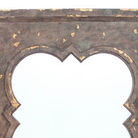 Quatrefoil Pattern Wood Mirror with Distressed Finish, Silver and Brown - BM211046