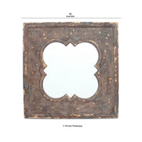 Quatrefoil Pattern Wood Mirror with Distressed Finish, Silver and Brown - BM211046