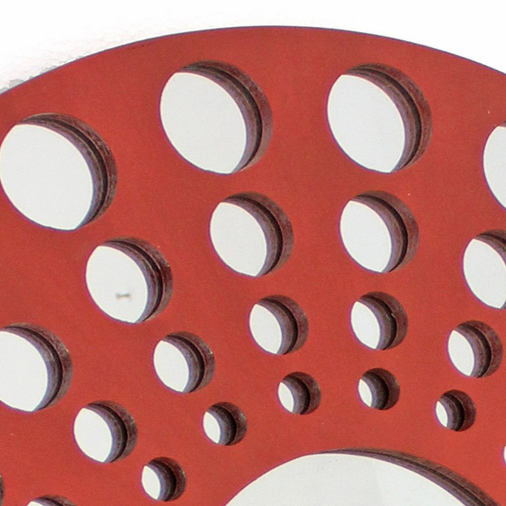 Contemporary Wooden Round Wall Decor with Circle Cut Outs, Red and Silver - BM211047