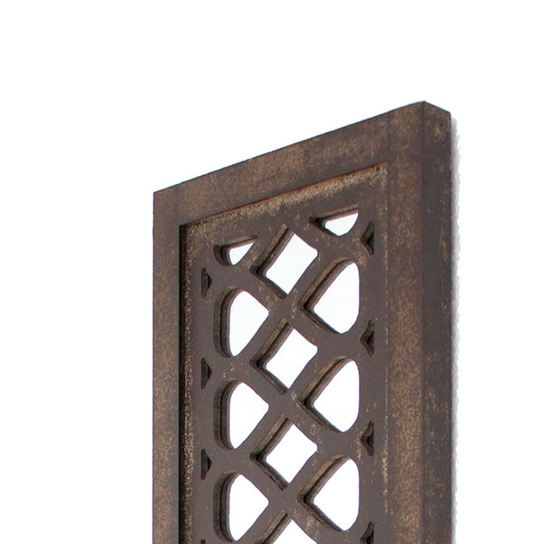 Wooden Rectangular Candle Holder with Lattice Pattern, Set of 2, Brown - BM211050
