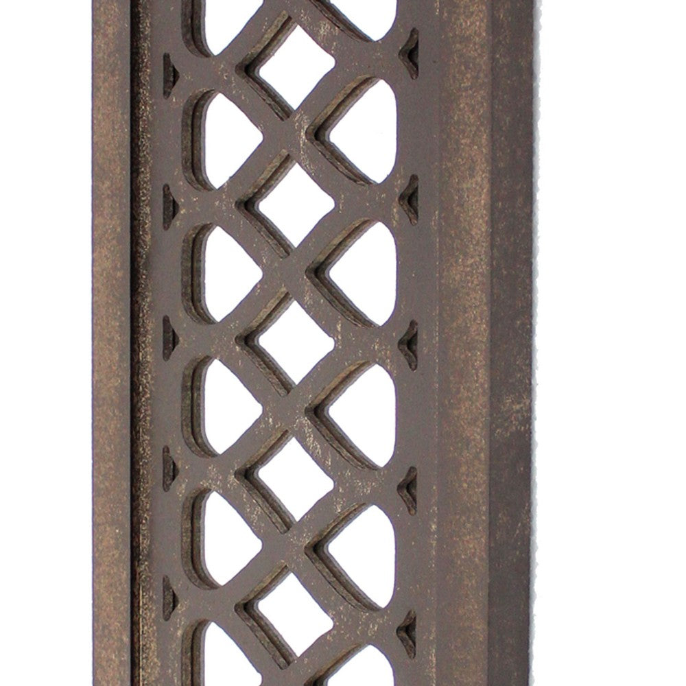 Wooden Rectangular Candle Holder with Lattice Pattern, Set of 2, Brown - BM211050