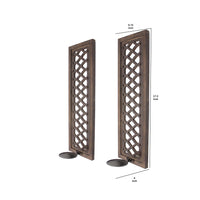 Wooden Rectangular Candle Holder with Lattice Pattern, Set of 2, Brown - BM211050