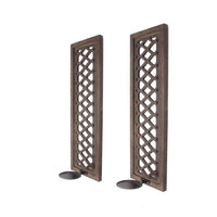 Wooden Rectangular Candle Holder with Lattice Pattern, Set of 2, Brown - BM211050