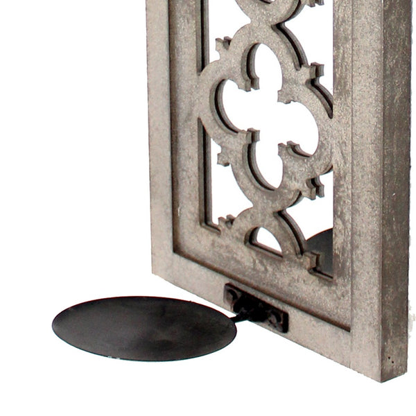 Rectangular Wood Candle Holder with Floral Lattice Pattern, Set of 2,Brown - BM211051