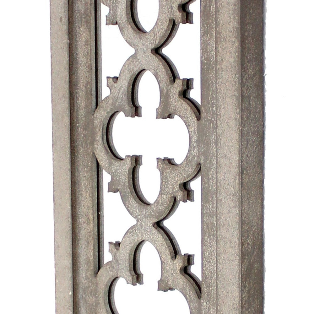 Rectangular Wood Candle Holder with Floral Lattice Pattern, Set of 2,Brown - BM211051