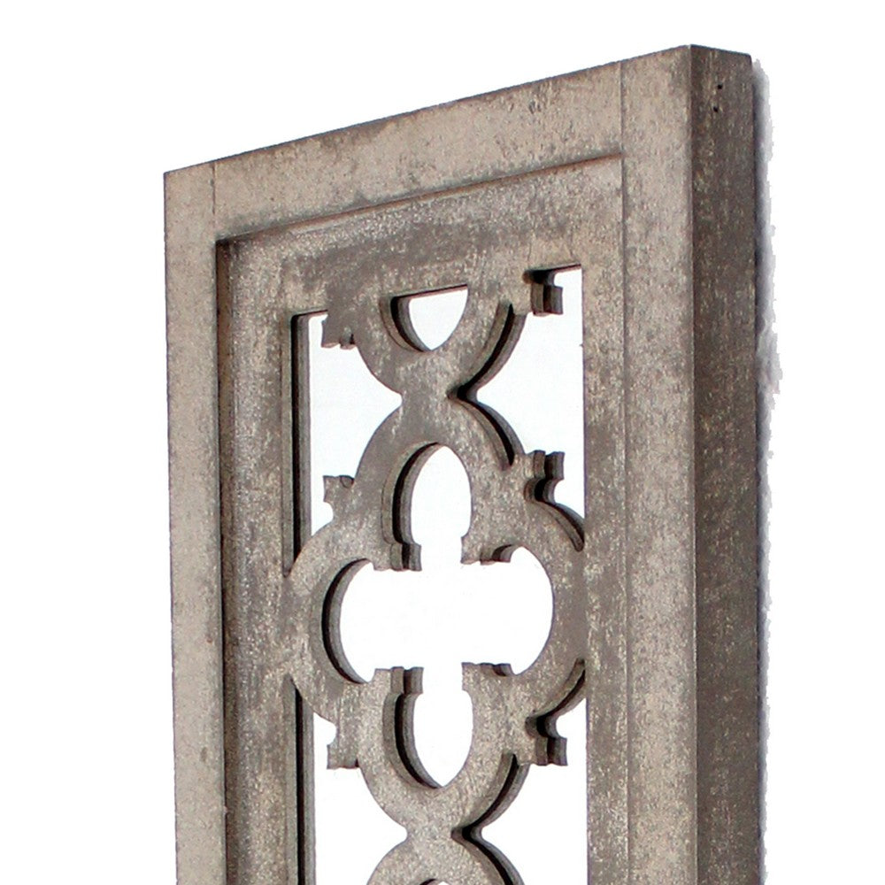 Rectangular Wood Candle Holder with Floral Lattice Pattern, Set of 2,Brown - BM211051
