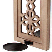 Rectangular Wood Candle Holder with Floral Lattice Design, Set of 2,Brown - BM211052