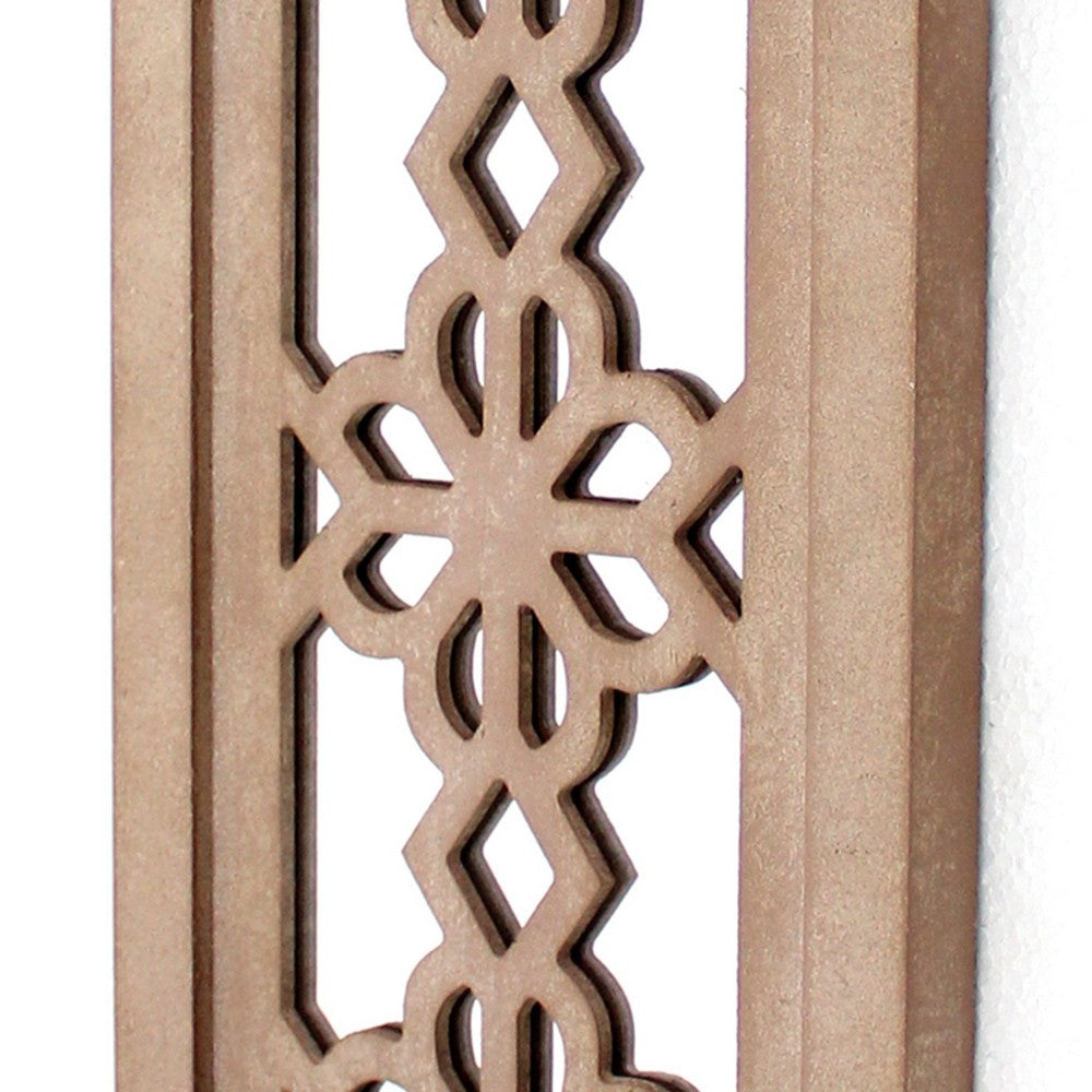 Rectangular Wood Candle Holder with Floral Lattice Design, Set of 2,Brown - BM211052