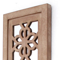 Rectangular Wood Candle Holder with Floral Lattice Design, Set of 2,Brown - BM211052