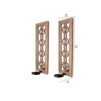 Rectangular Wood Candle Holder with Floral Lattice Design, Set of 2,Brown - BM211052