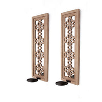 Rectangular Wood Candle Holder with Floral Lattice Design, Set of 2,Brown - BM211052