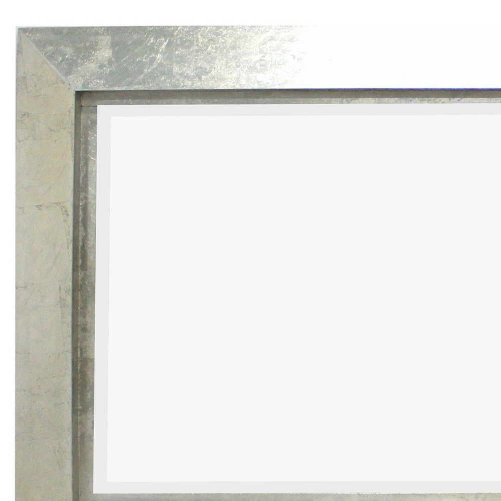 Contemporary Style Rectangular Wooden Frame Wall Mirror, Silver - BM211054