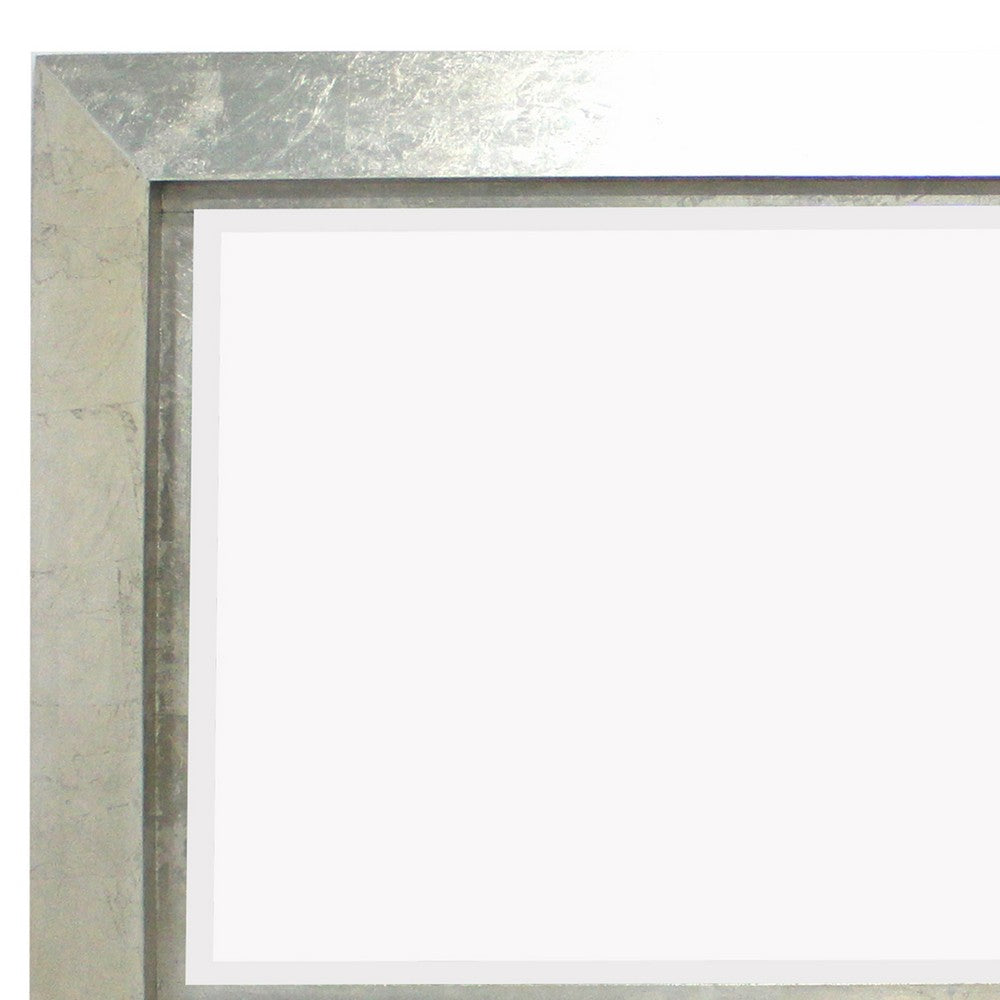 Contemporary Style Rectangular Wooden Frame Wall Mirror, Silver - BM211054