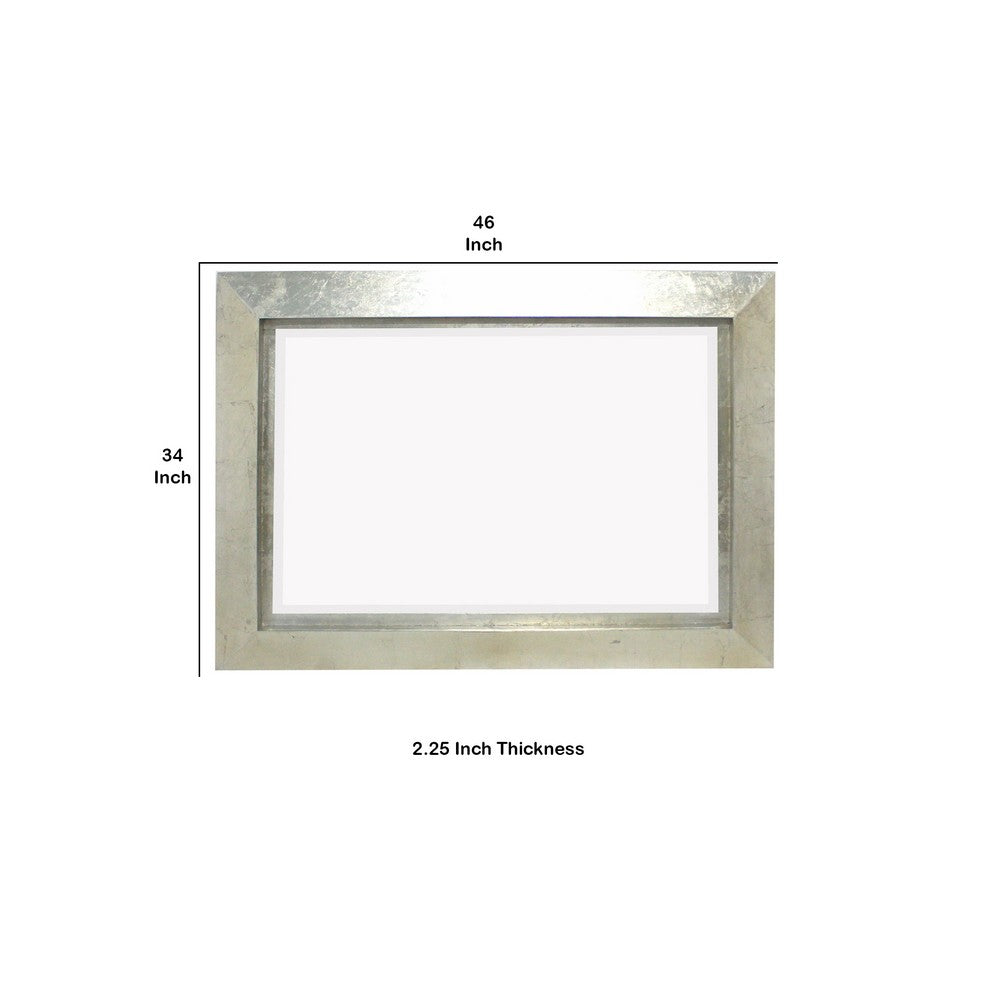 Contemporary Style Rectangular Wooden Frame Wall Mirror, Silver - BM211054