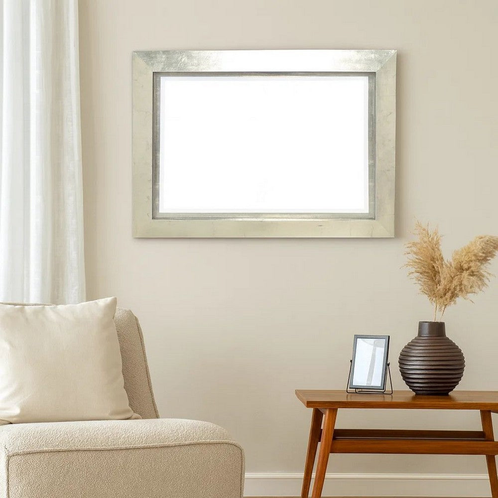 Contemporary Style Rectangular Wooden Frame Wall Mirror, Silver - BM211054