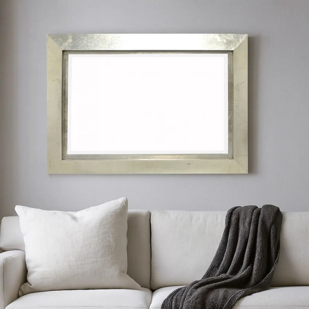 Contemporary Style Rectangular Wooden Frame Wall Mirror, Silver - BM211054
