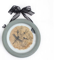 2 Piece Glass Plate Design Wall Decor with Ribbon Hanging, Gray and Clear - BM211058