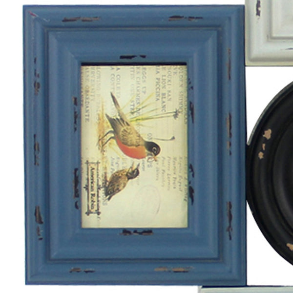 7 Piece Wall Decor with Wooden Molded Frame and Metal Hooks, Multicolor - BM211059