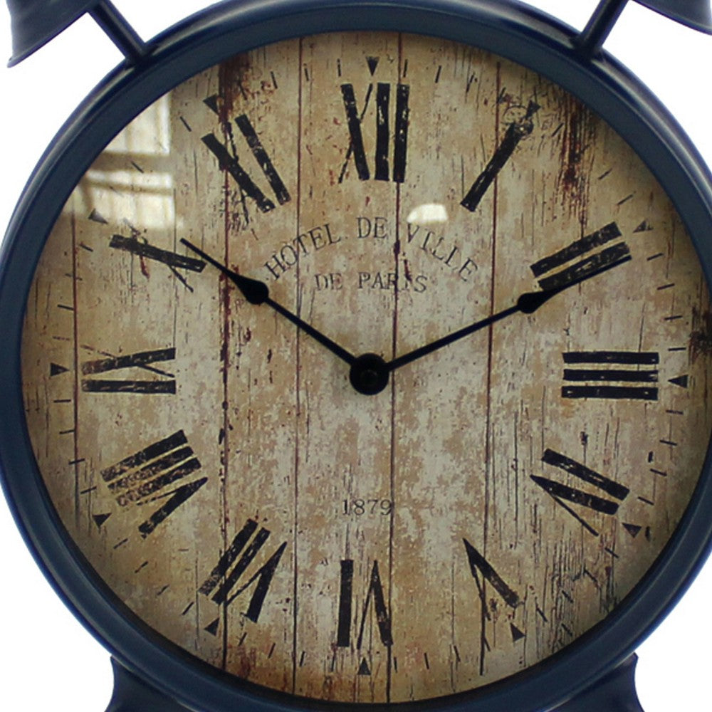 Antique Clock Design Metal Wall Decor with Spade Needles, Blue - BM211062