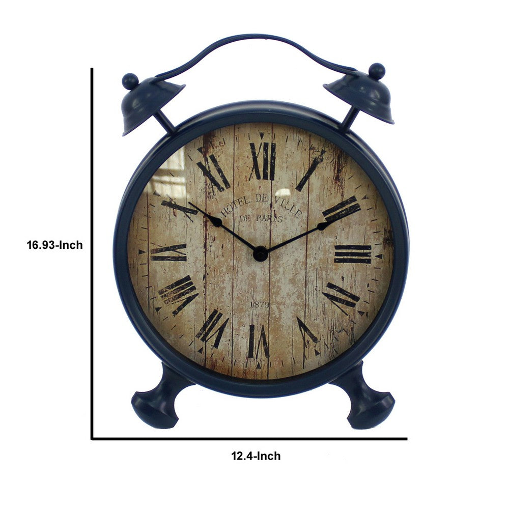 Antique Clock Design Metal Wall Decor with Spade Needles, Blue - BM211062