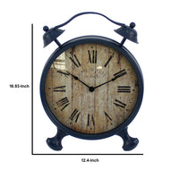 Antique Clock Design Metal Wall Decor with Spade Needles, Blue - BM211062