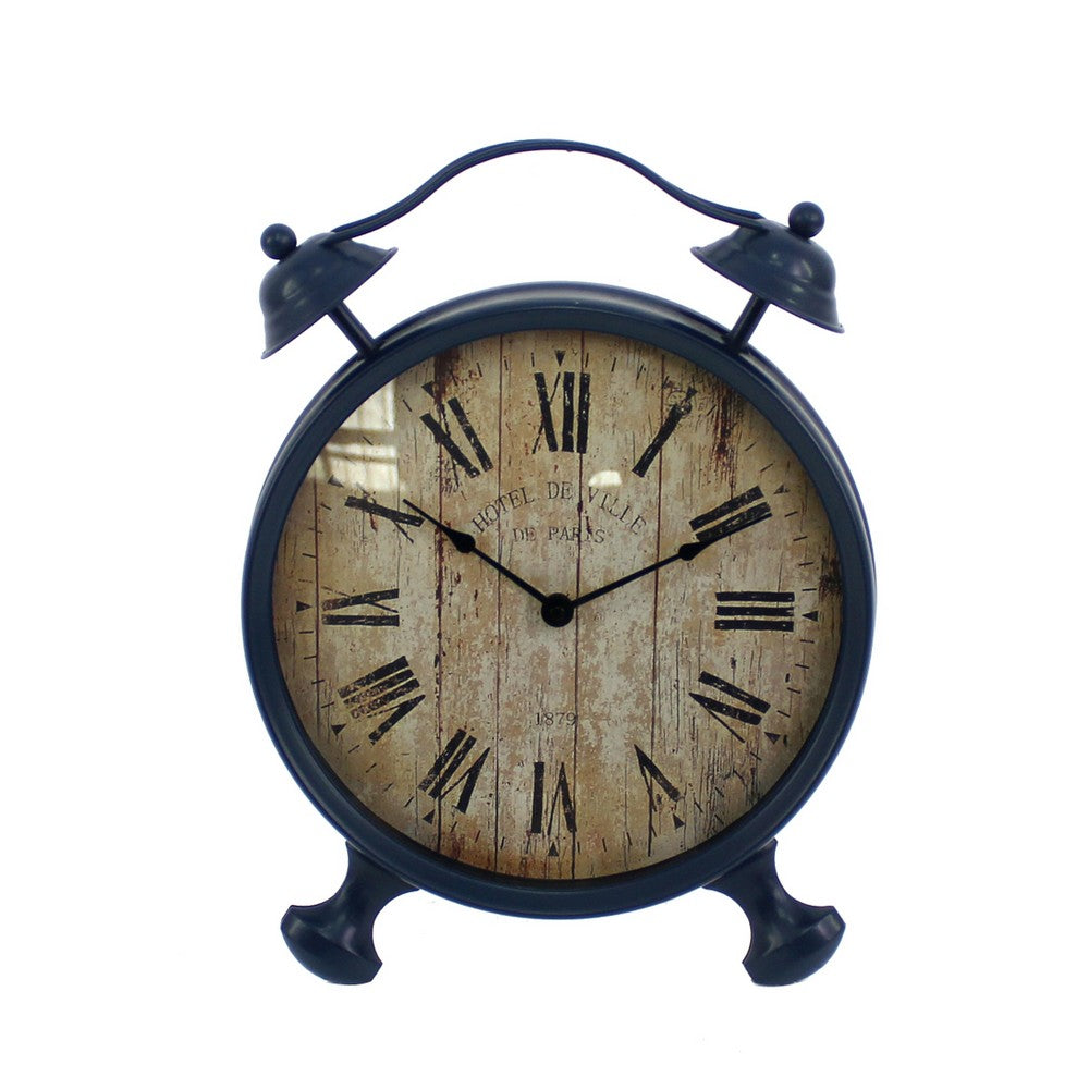 Antique Clock Design Metal Wall Decor with Spade Needles, Blue - BM211062