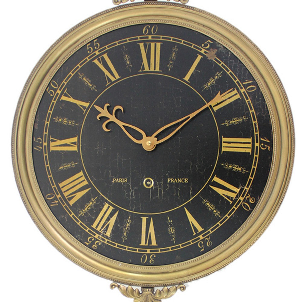 Classic Clock Wall Decor with Pendulum and Spade Needles, Yellow and Black - BM211064