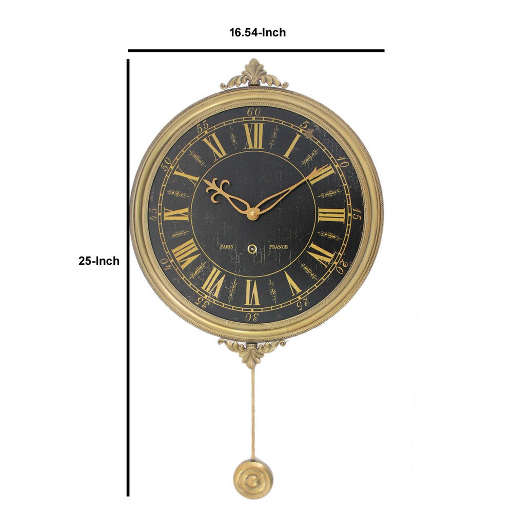 Classic Clock Wall Decor with Pendulum and Spade Needles, Yellow and Black - BM211064