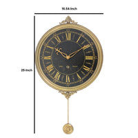 Classic Clock Wall Decor with Pendulum and Spade Needles, Yellow and Black - BM211064