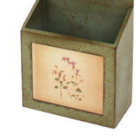 Rustic Wooden Wall Organizer with 3 Box Slots and Floral Pattern, Green - BM211065