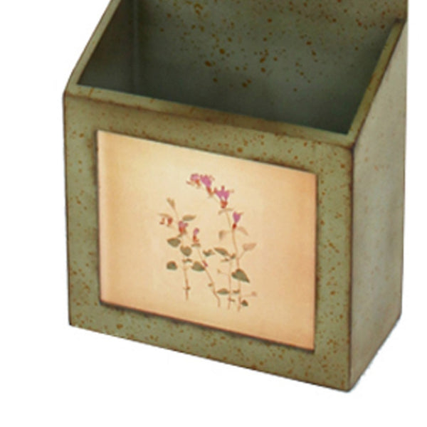 Rustic Wooden Wall Organizer with 3 Box Slots and Floral Pattern, Green - BM211065