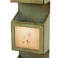 Rustic Wooden Wall Organizer with 3 Box Slots and Floral Pattern, Green - BM211065