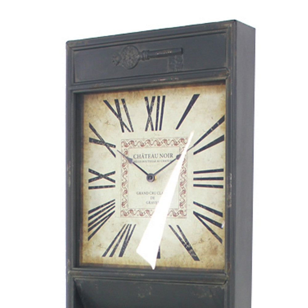 Antique Rustic Style Clock Design Wall Organizer with 6 Slots, Black - BM211067