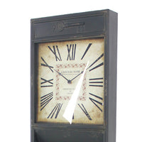 Antique Rustic Style Clock Design Wall Organizer with 6 Slots, Black - BM211067