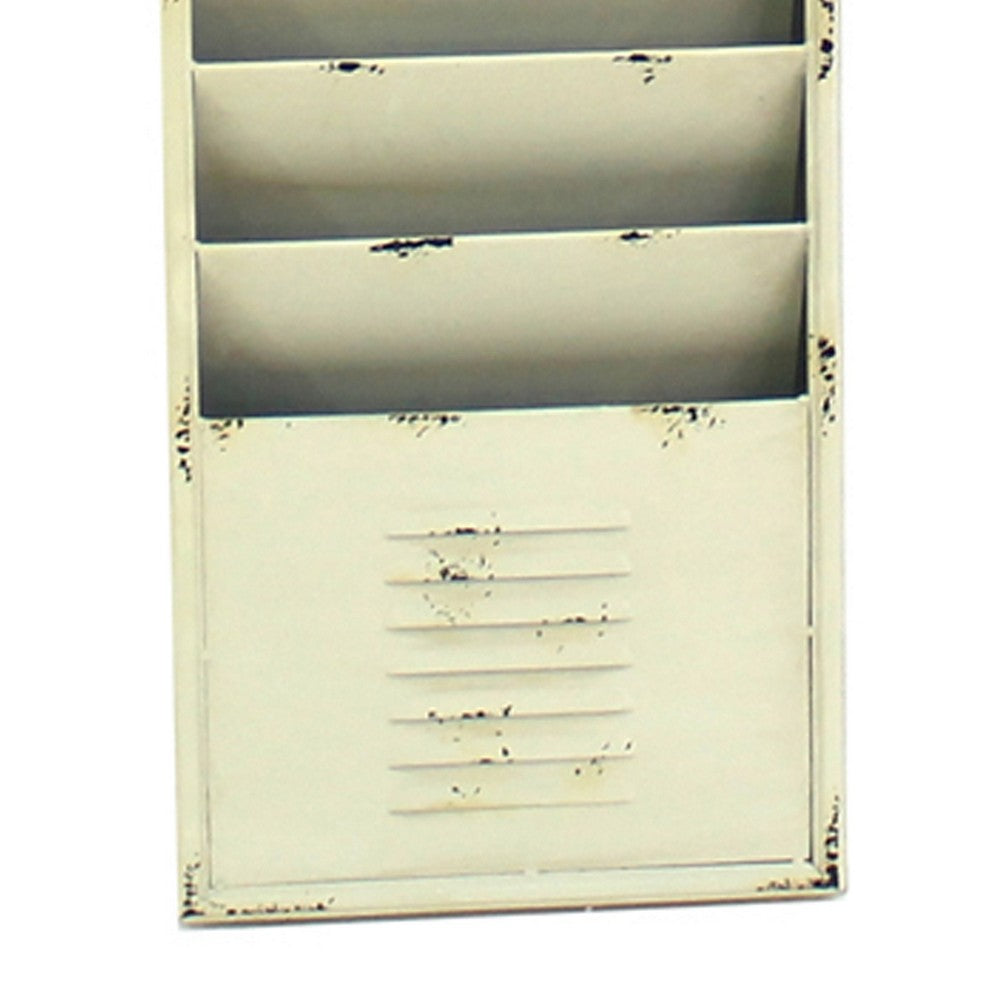 Antique Rustic Style Clock Design Wall Organizer with 6 Slots, White - BM211068