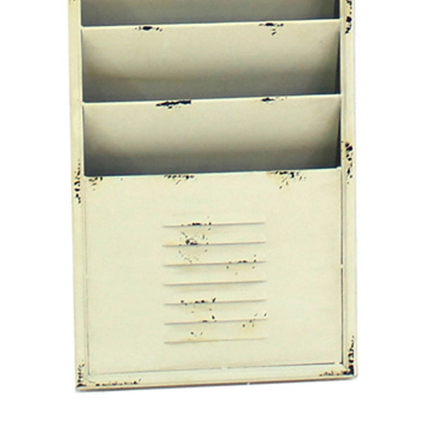 Antique Rustic Style Clock Design Wall Organizer with 6 Slots, White - BM211068