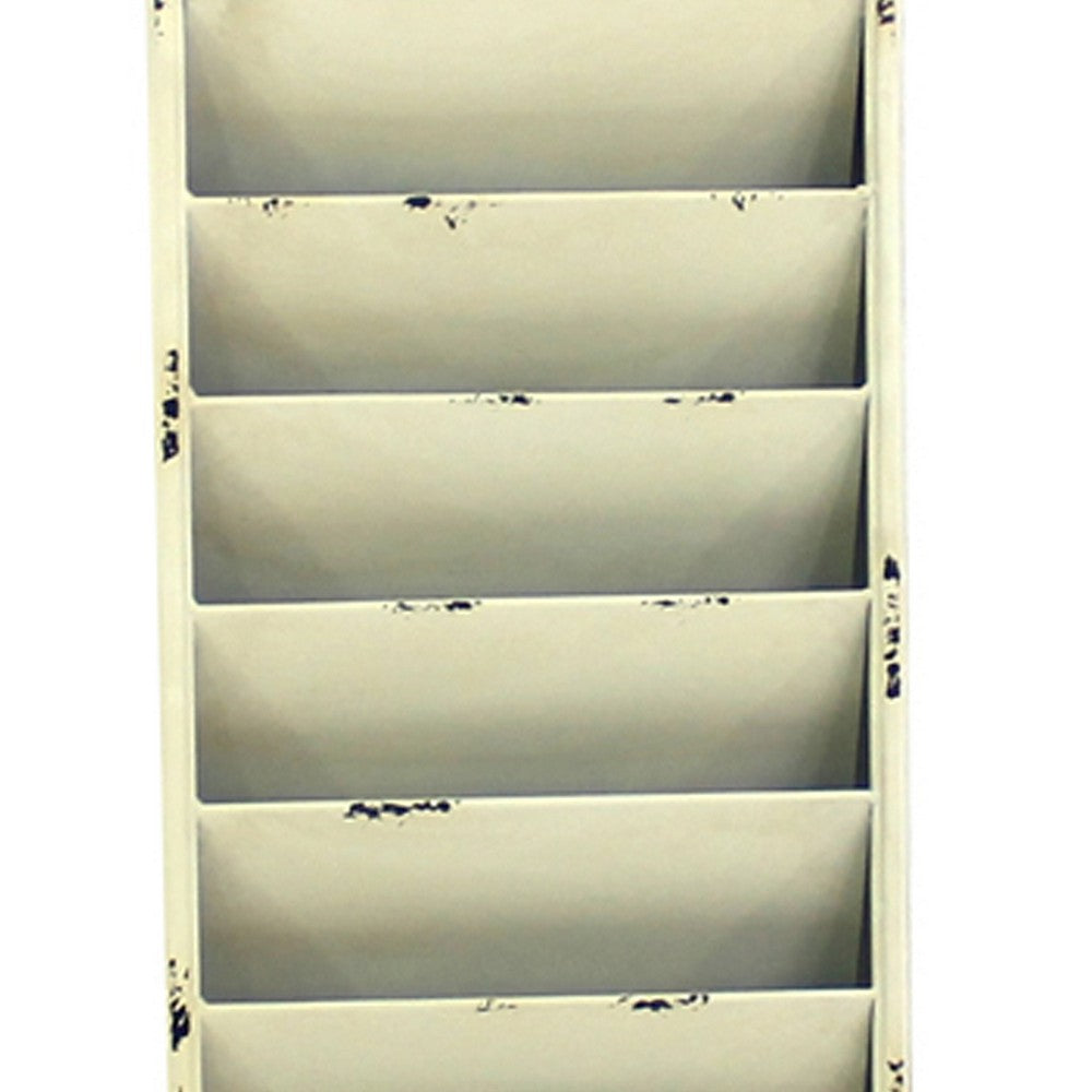 Antique Rustic Style Clock Design Wall Organizer with 6 Slots, White - BM211068