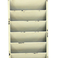 Antique Rustic Style Clock Design Wall Organizer with 6 Slots, White - BM211068