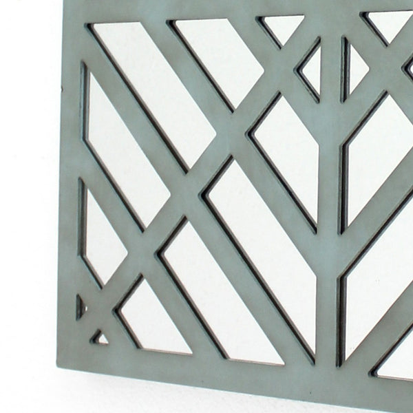 Contemporary Mirrored Wall Decor with Geometric Overlay on Top, Blue and Silver - BM211072