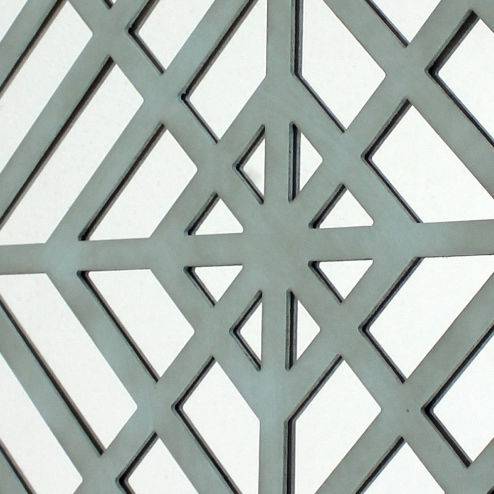 Contemporary Mirrored Wall Decor with Geometric Overlay on Top, Blue and Silver - BM211072