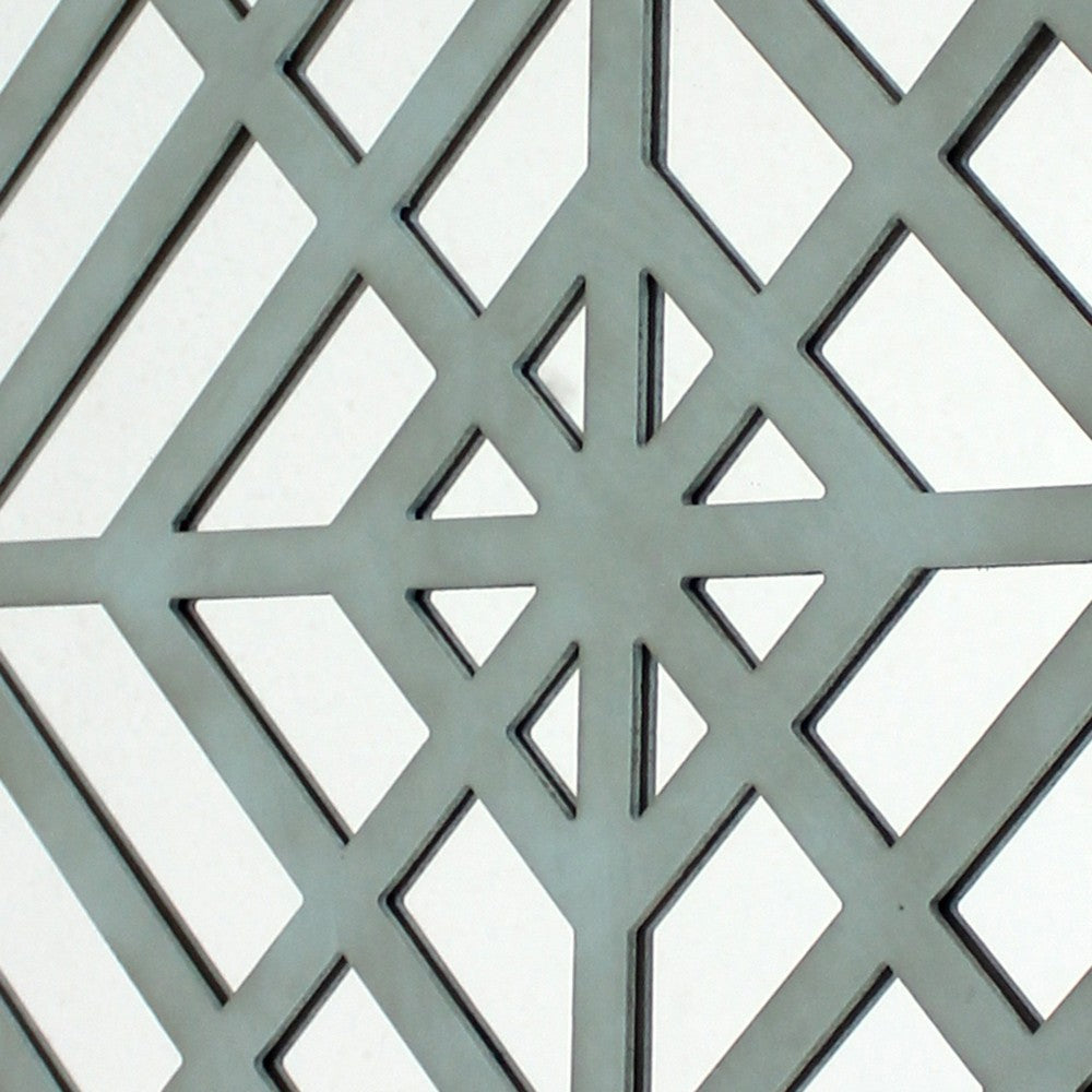 Contemporary Mirrored Wall Decor with Geometric Overlay on Top, Blue and Silver - BM211072