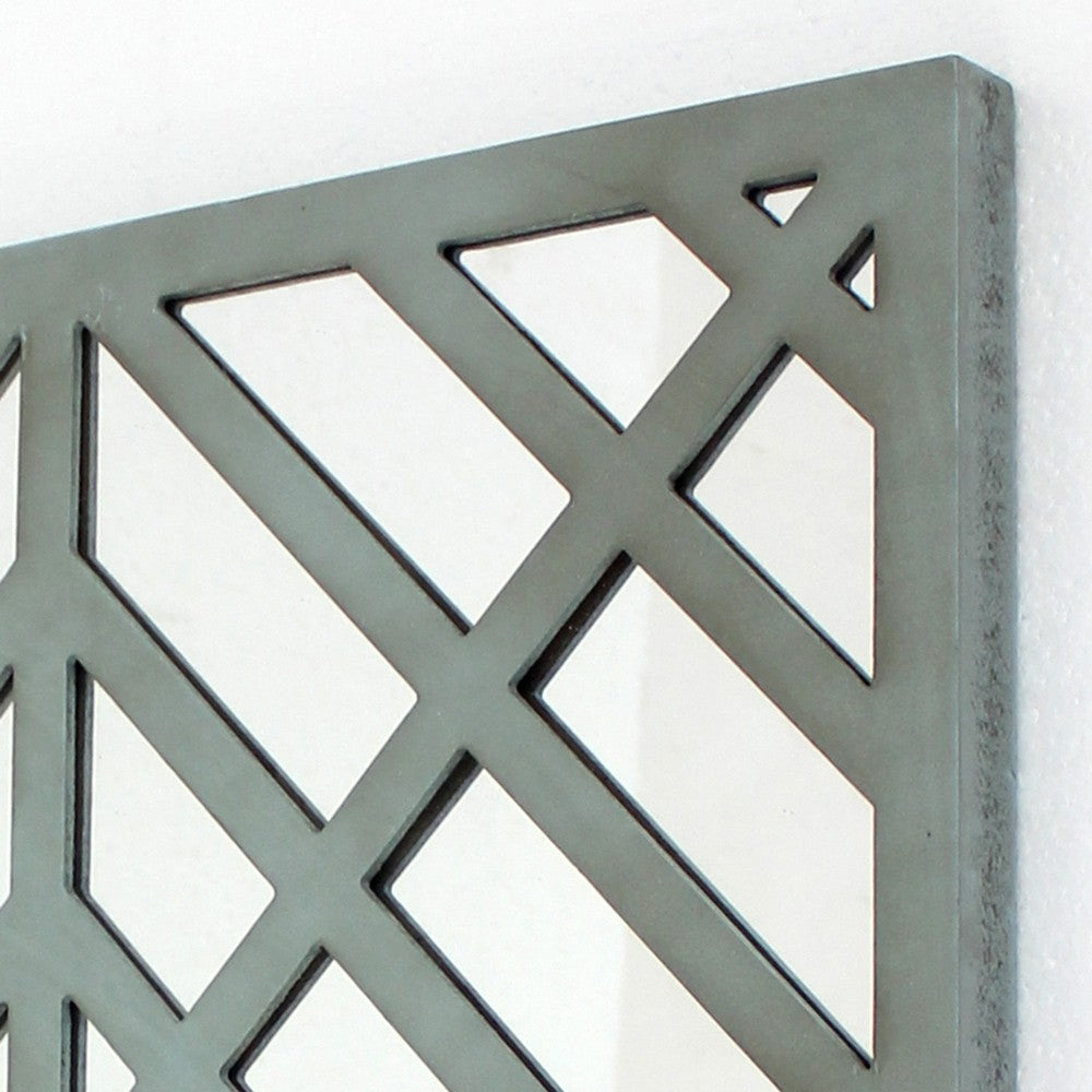Contemporary Mirrored Wall Decor with Geometric Overlay on Top, Blue and Silver - BM211072