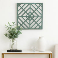 Contemporary Mirrored Wall Decor with Geometric Overlay on Top, Blue and Silver - BM211072
