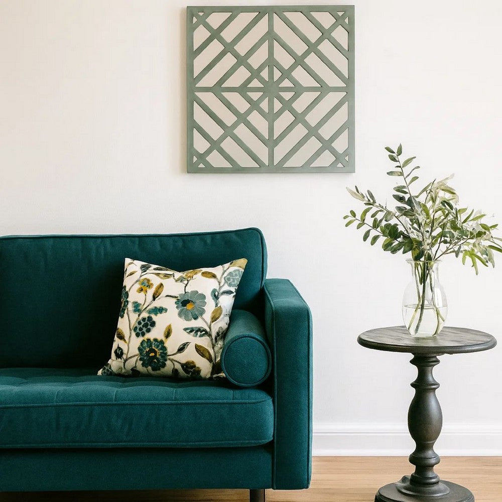 Contemporary Mirrored Wall Decor with Geometric Overlay on Top, Blue and Silver - BM211072