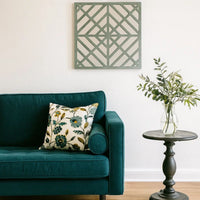 Contemporary Mirrored Wall Decor with Geometric Overlay on Top, Blue and Silver - BM211072